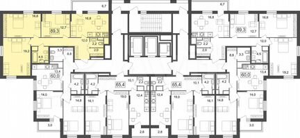 3-к квартира, 89.3 м², 13/25 эт.