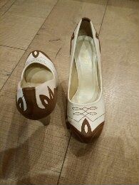 Туфли белые, светло-коричневые