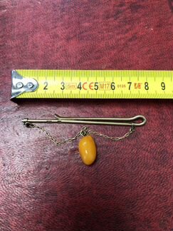 Зажим для галстука серебро с янтарем