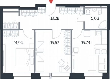 1-к апартаменты, 46 м², 9/21 эт.
