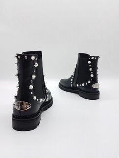 Сапоги черные кожаные короткие Джимми Чу